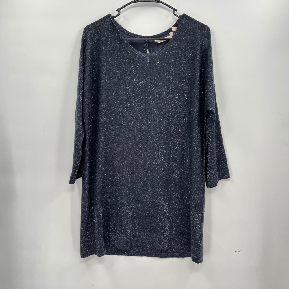 Soft Surroundings M Tunic Sweater Womens Navy‎ Blue Metallic Shimmer 3/4 Sleeve